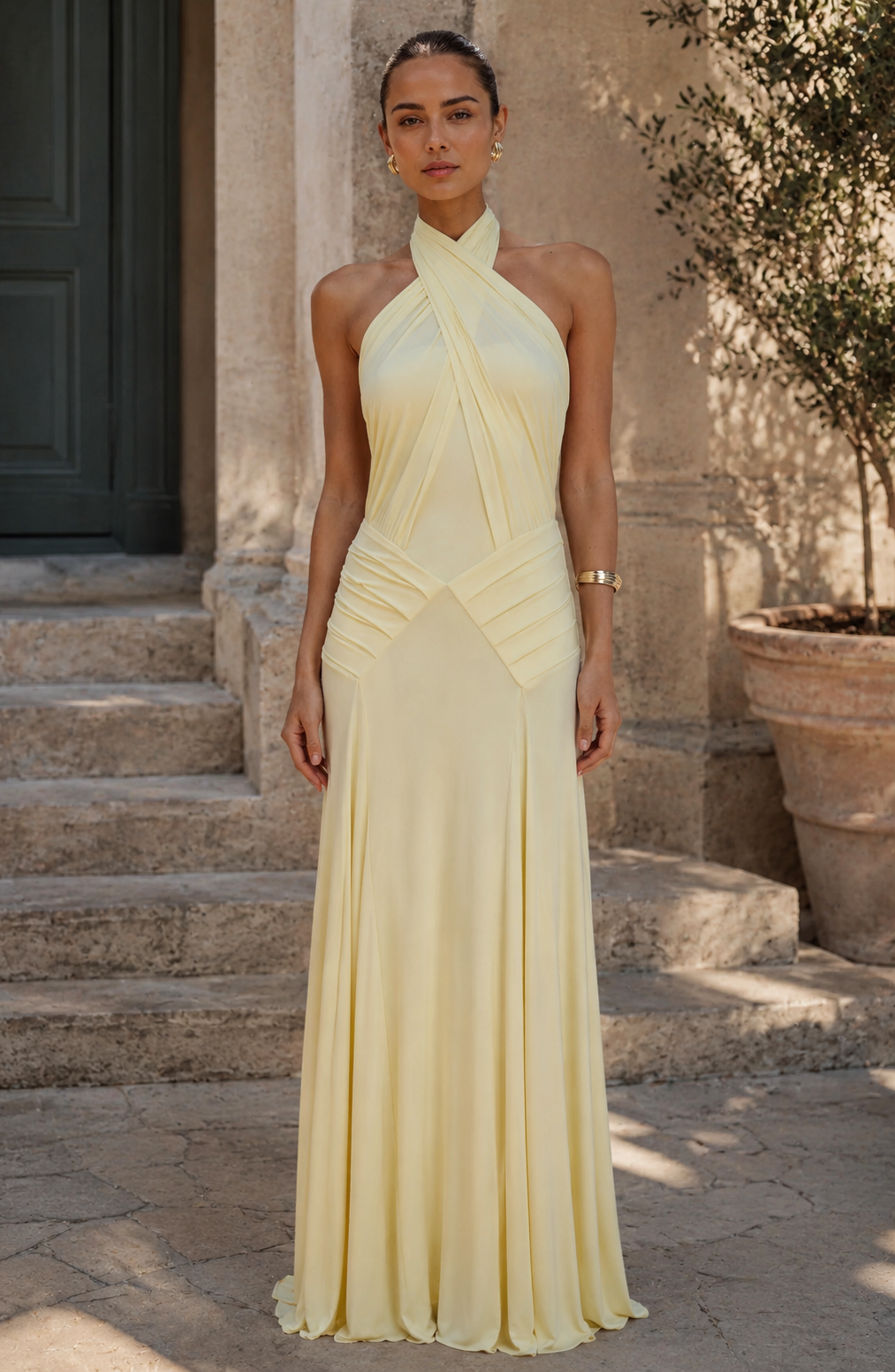 Ibiza Draped Halter Maxi Dress