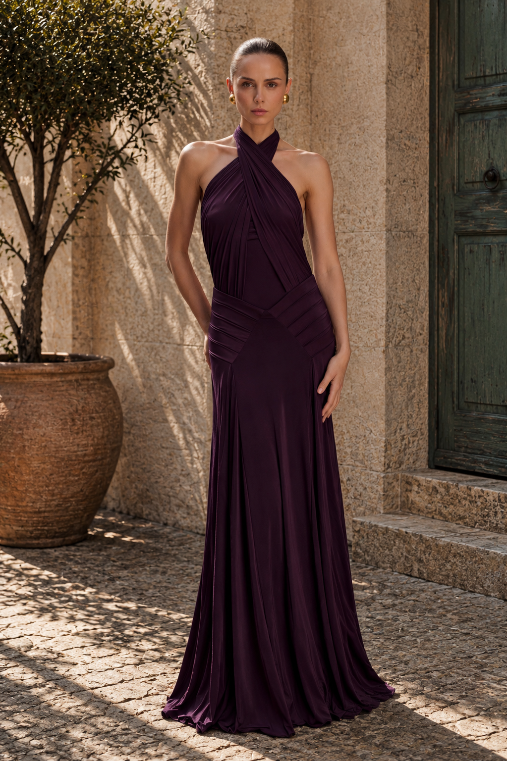 Ibiza Draped Halter Maxi Dress