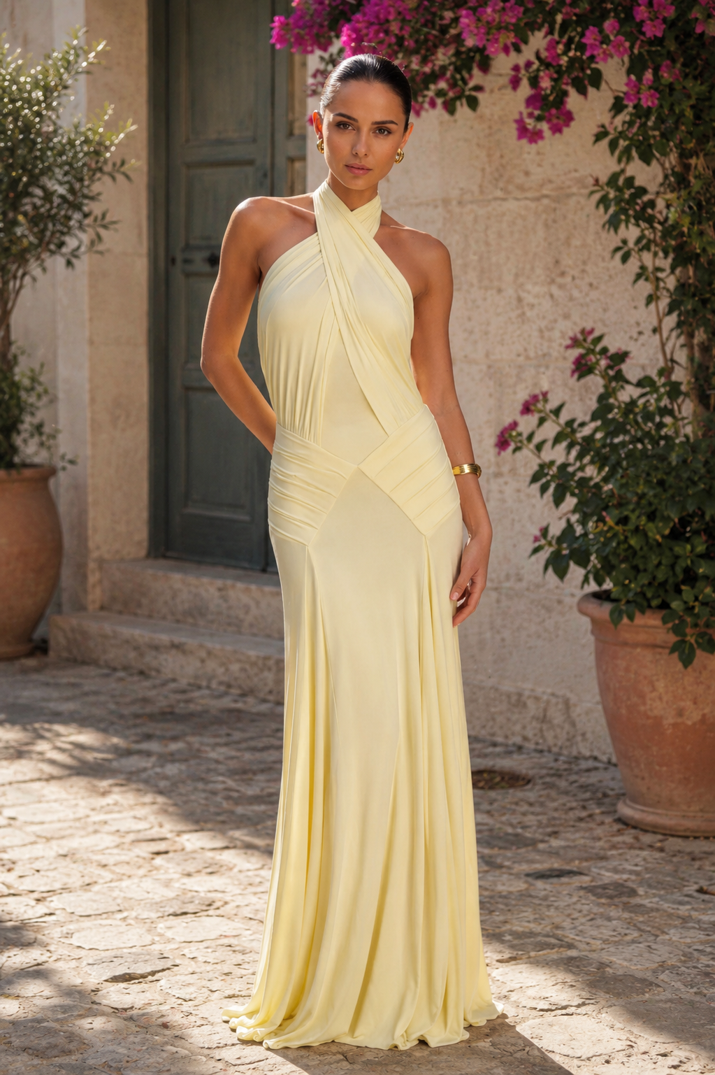 Ibiza Draped Halter Maxi Dress