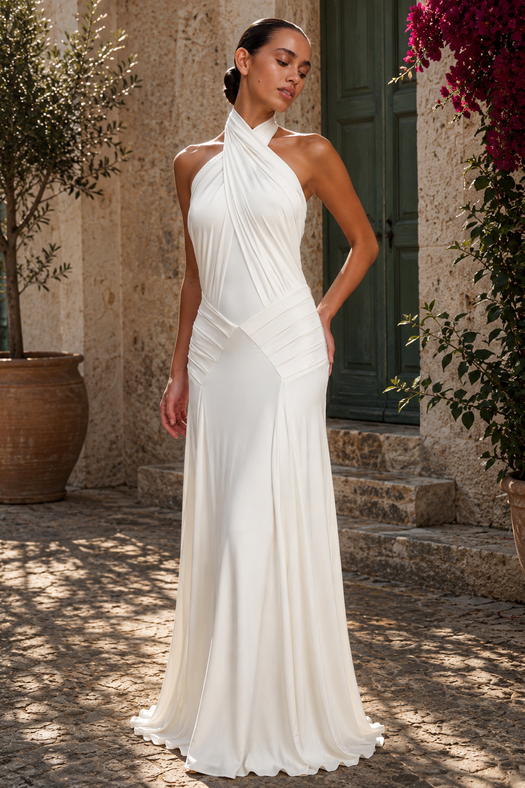 Ibiza Draped Halter Maxi Dress